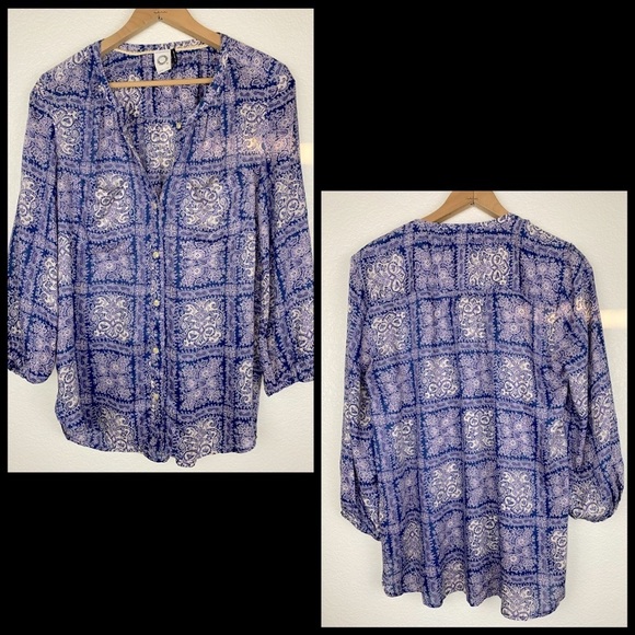 Anthro Akemi + Kin Purple Floral Paisley Print Buttondown Blouse Top - Picture 6 of 14